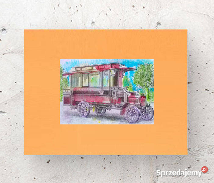 obraz chłopca auto plakat A3 retro grafika na sprzedam