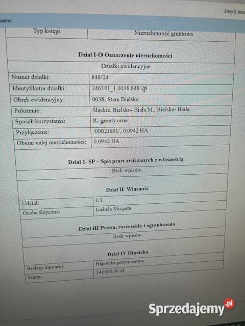 Działka grunty orne w Stary Bielsku w śląskie Bielsko-Biała