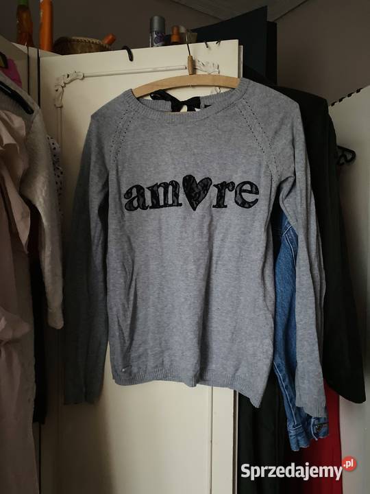 Sweterek House szary z koronkowym wzorem wiązany Kraków sprzedam