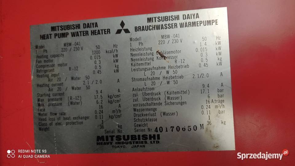 pompa do ciepłej wody użytkowej Mitsubishi MBW Nowy Tomyśl