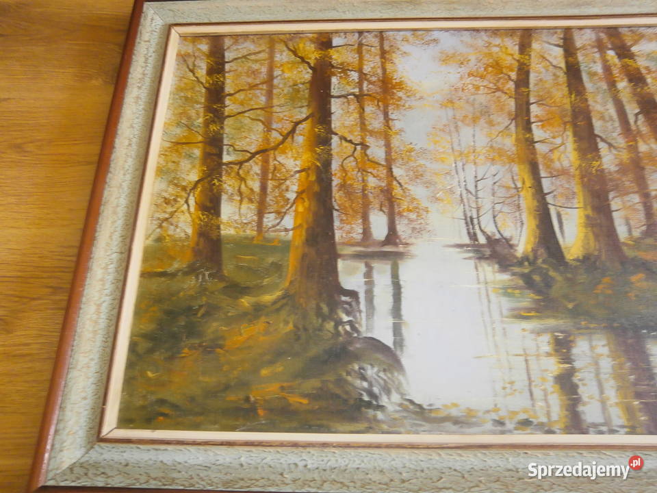 Stary obraz w ramie płótno Pejzaż ładny stan Malarstwo łódzkie Łódź