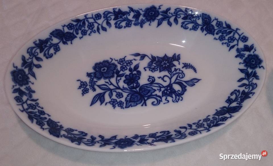 Talerz półmisek patera 15x23 niebieskie kwiaty Porcelana i szkło Czeladź