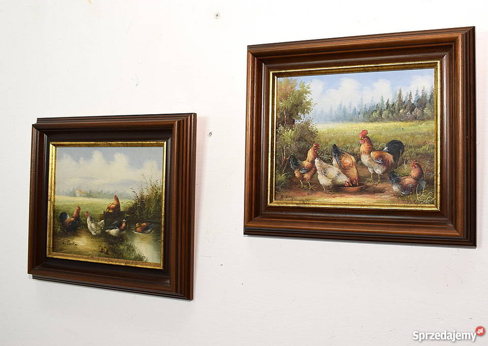 DWA UROCZE OBRAZKI OBRAZ OLEJ NA PŁÓTNIE RAMA Świdnica