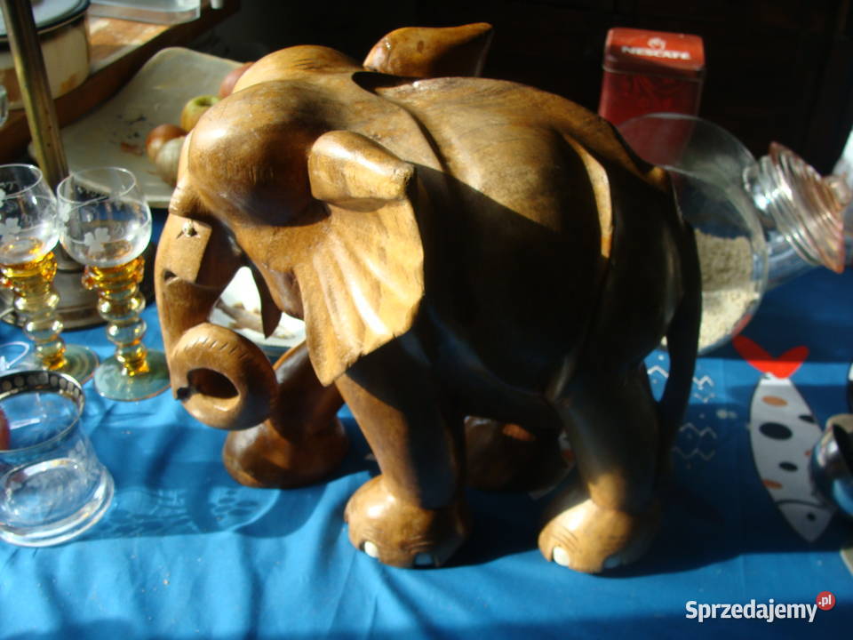 Rzeźba Figurka SŁOŃ Drewno Rękodzieło 35x34 Wrocław sprzedam