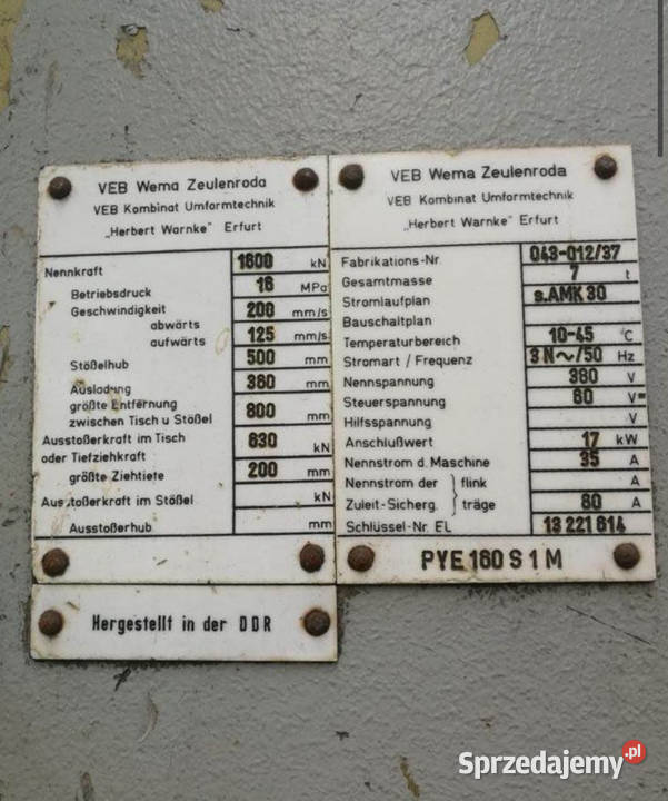 Prasa PYE160 s1 Produkcja