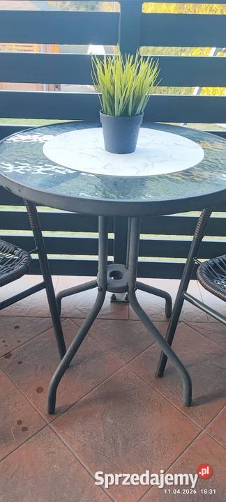 Komplet ogrodowy 2 krzesła stolik szklany ratan Siewierz