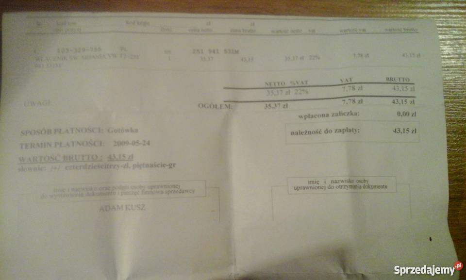 Włącznik świateł mijania VW T2