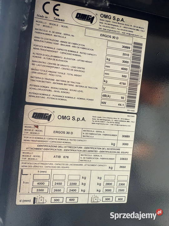 wózek widłowy OMG Ergos 30D 3000 40m przesuw Działoszyn