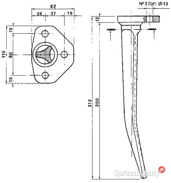 Ząb brony aktywnej L312 mm pasujący do Amazone Kamionna