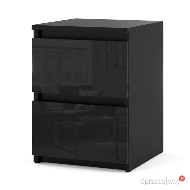 Stolik Nocny Czarny Połysk 2 Szuflady Nakastlik Nocne