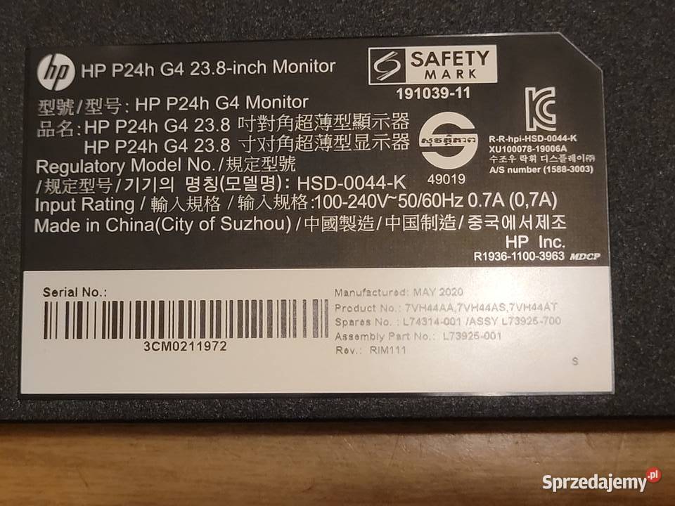 Monitor HP P24h G4 uszkodzony LCD Białystok