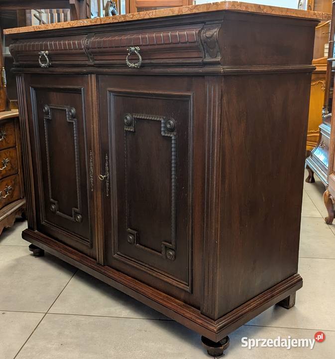 Piękna dębowa komodaszafka secesyjna z marmurem Meble śląskie Dąbrowa Górnicza