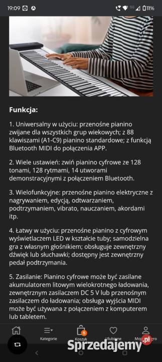 Silikonowe pianino rool up piano Sienno