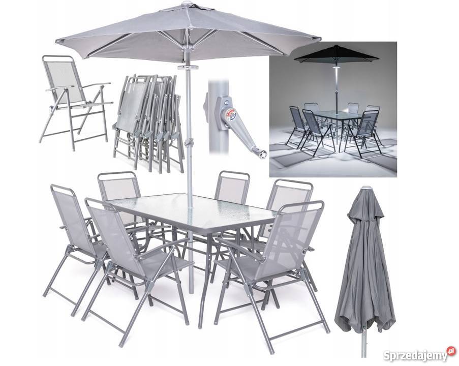 MEBLE OGRODOWE PALERMO 6 krzeseł parasol zestaw
