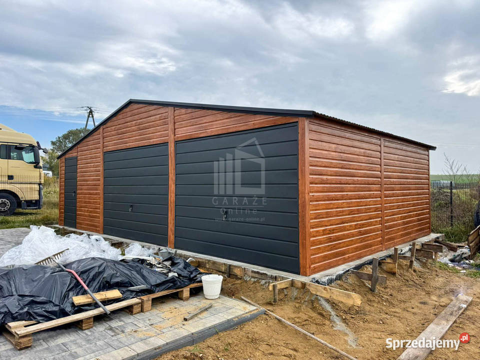 Garaż blaszany 9x6m 2 x brama uchylna drzwi dach Dąbrowa Górnicza