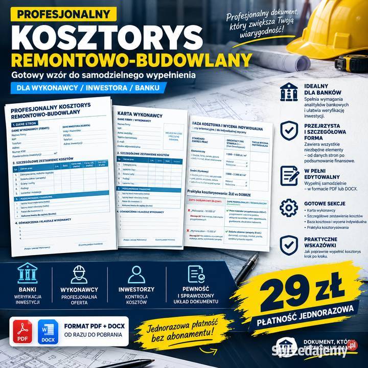 KOSZTORYS REMONTOWY DLA BANKU PDF + DOCX | 29 ZŁ