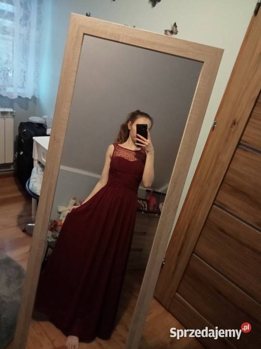 Sukienka maxi bordowa Z wysokim stanem Busko-Zdrój