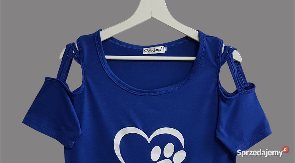 Damska bluzka bawełniana niebieska z krótkim małopolskie