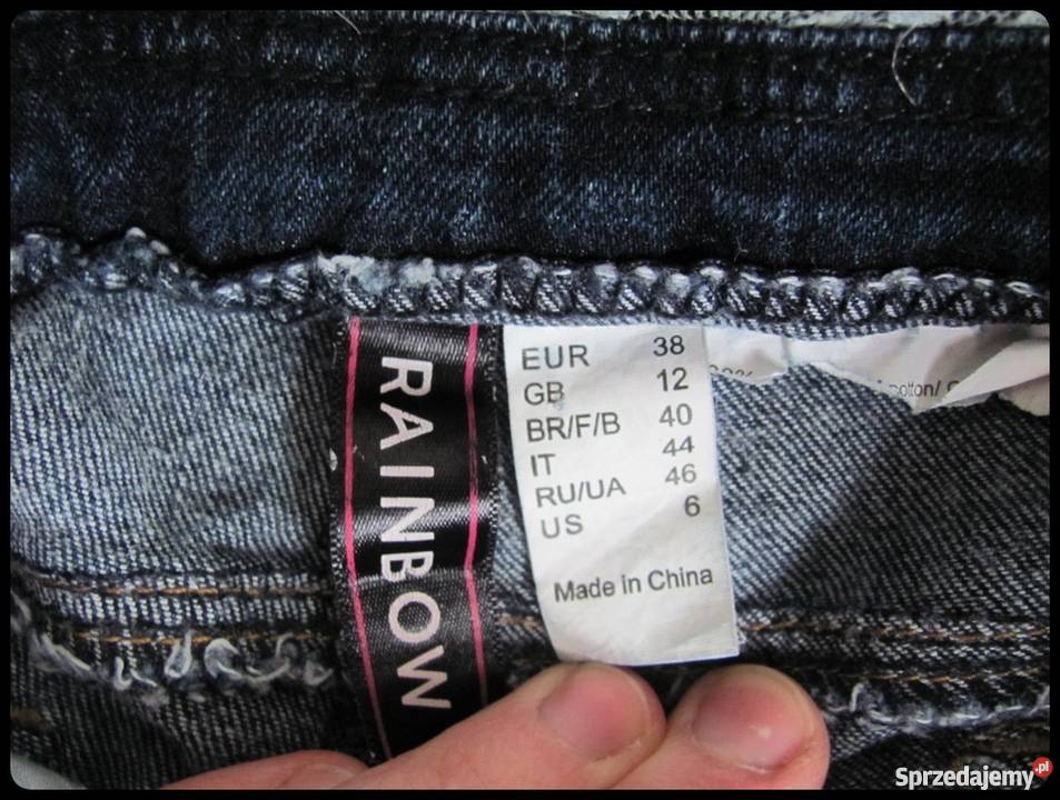 RAINBOW spodnie jeansowe z przetarciami 38 M Płock