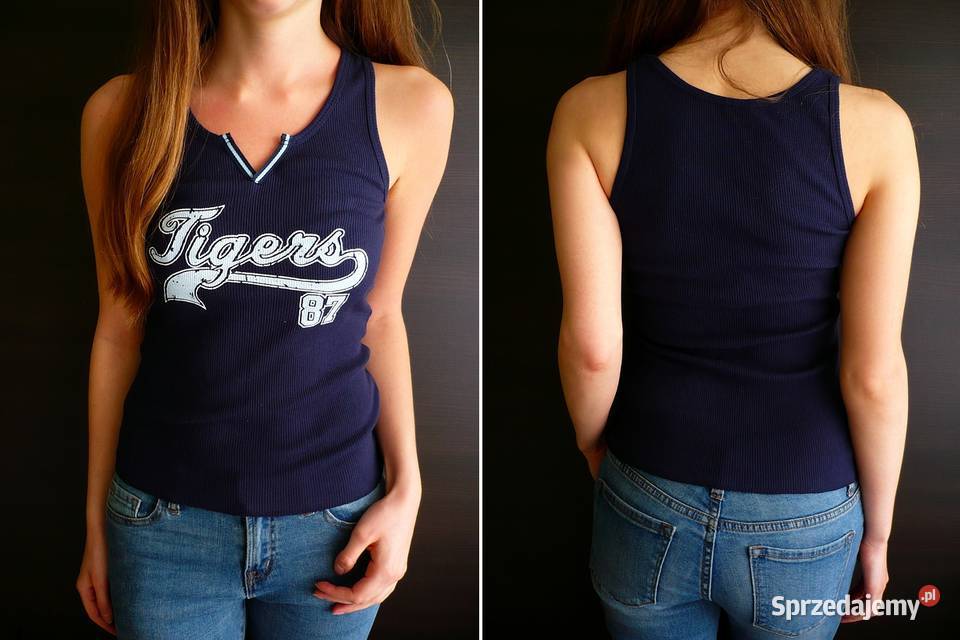 Granatowa bokserka top xs 34 napis wzór Toruń