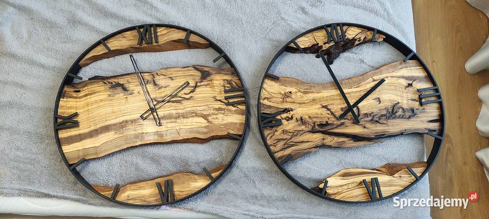 Zegar ścienny drewno naturalne loft rękodzieło Grodków