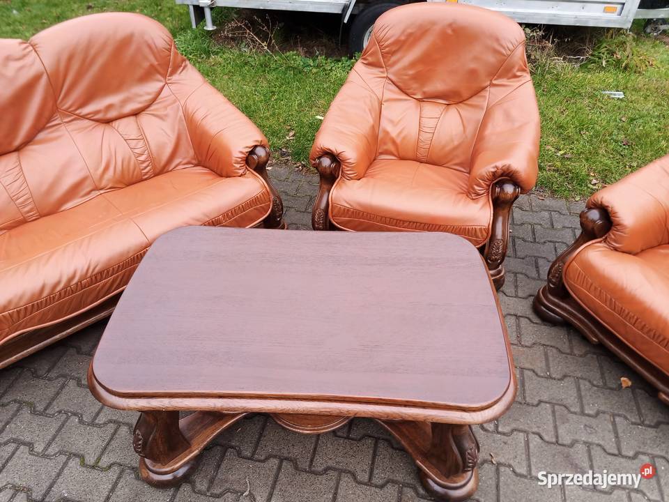 Komplet Wypoczynkowy KLER 3 1 1 i Ława Dąb skóra śląskie Kozy