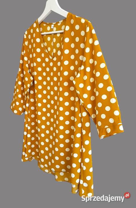 Damska bluzka musztardowa krótki rękaw w białe sprzedam