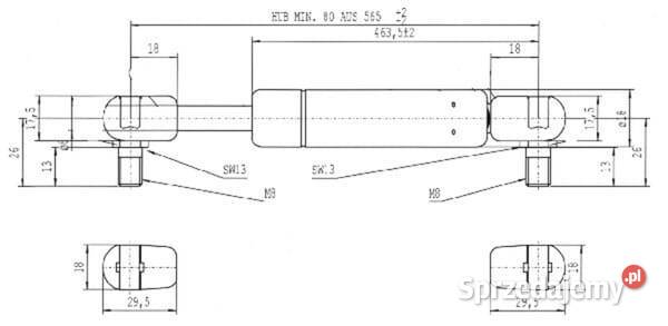 Sprężyna gazowa L565 mm 100N Stabilus CA9864DU małopolskie
