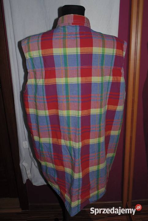 Oryginalna kolorowa koszula w kratkę bez rękawów Krosno