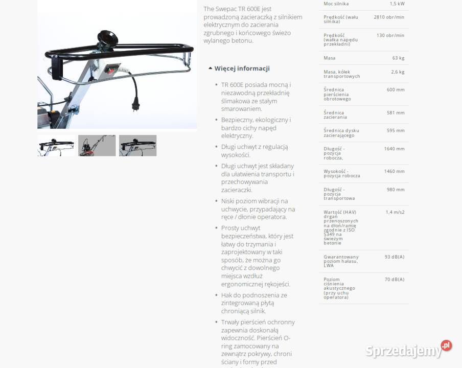 zacieraczka do betonu Swepac TR 600E elektryczna Końskowola