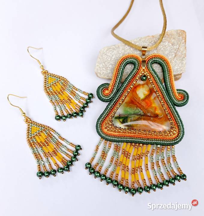 JESIENNY KOMPLET Z ŻYWICĄ SUTASZ I KORALIKI Pozostałe Warszawa