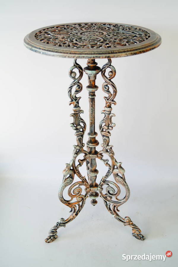 Rustykalny żeliwny kwietnik stolik retro Gizałki