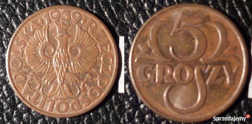 5 groszy 1939 piękne Stan II II Kraków