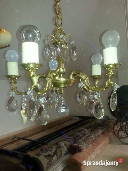 Żyrandol z kryształami mosiądz pozłacany Gdańsk