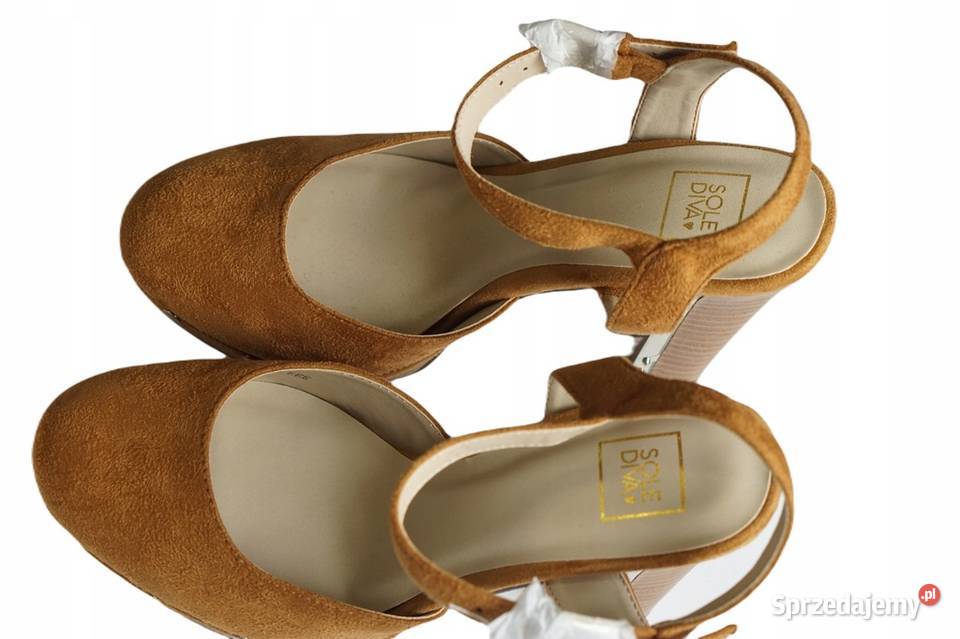 39 Zamszowe czółenka obcas 12 koniak Sole Diva inna Czółenka Gaszowice