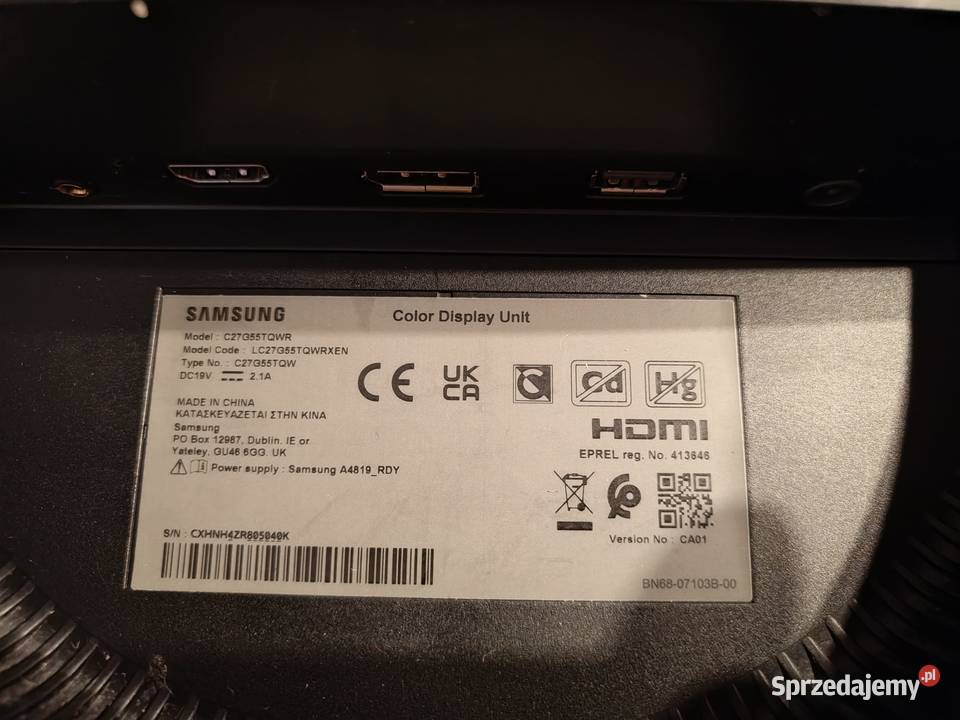 Monitor Samsung uszkodzony c27g55tqwr łódzkie Łódź sprzedam