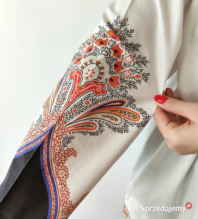 Bawełniana tunika 40 L 42 XL biała czarna wzór długi Szczecin