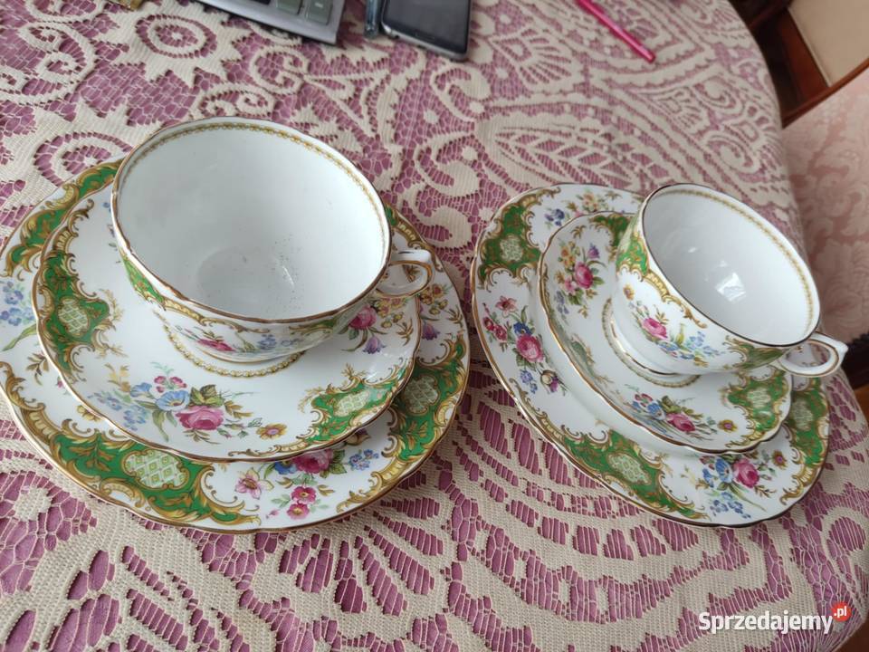 Windsor Green Tuscan Royal Kolekcjonerskie Trio Porcelana i szkło Gorzów Wielkopolski
