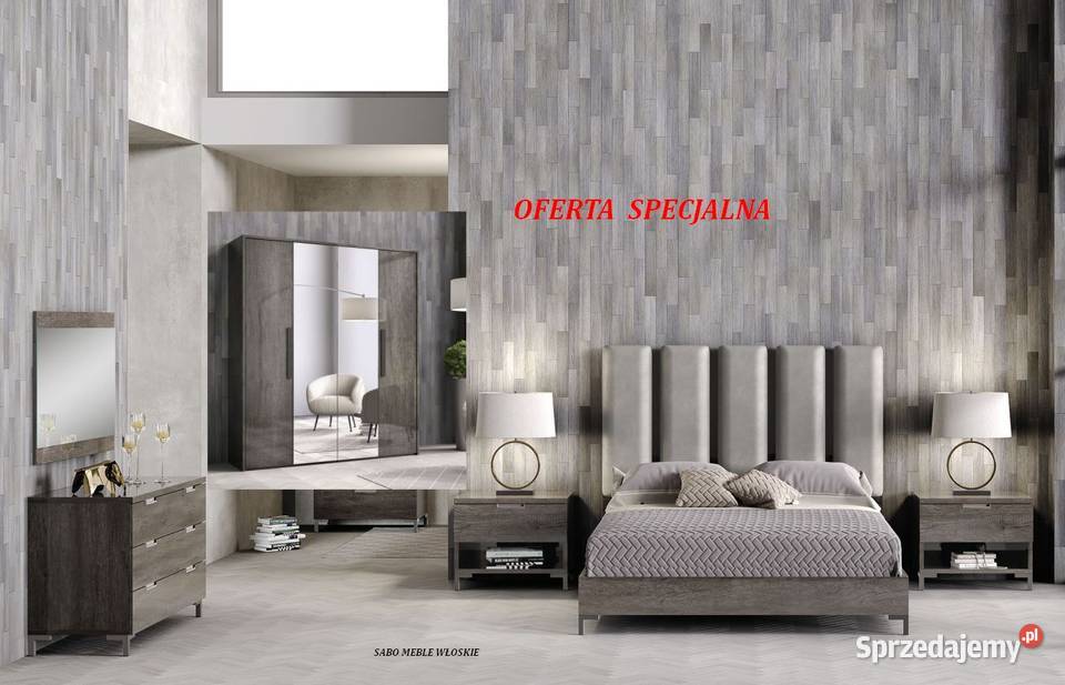 Nowoczesna włoska sypialnia z szafą 4D w kolorze szarym