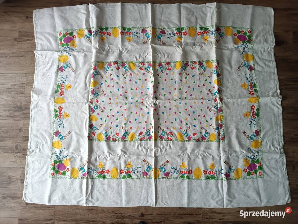 Lniany obrus wielkanocny PRL Zbylitowska Góra