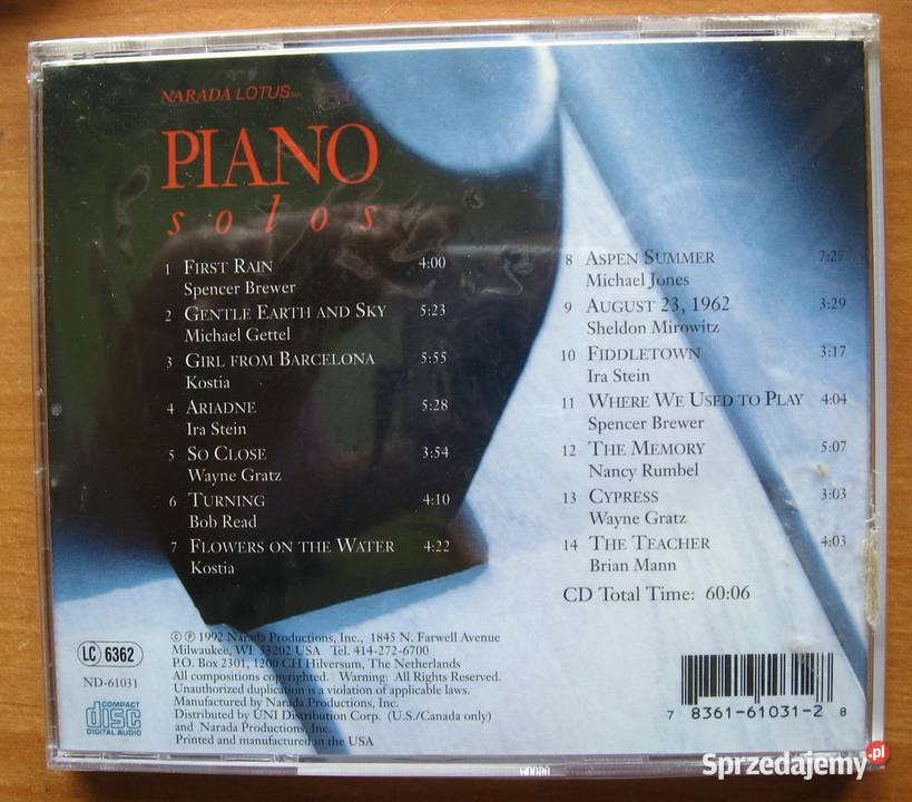 Narada Piano Solos Jones Brewer Gettel Kostia Kępice sprzedam