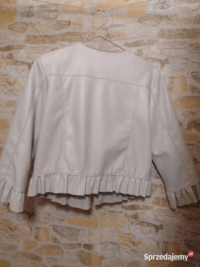 42XL ZARA Beżowa skórzana kurtka ramoneska z Kurtki i płaszcze Kraków