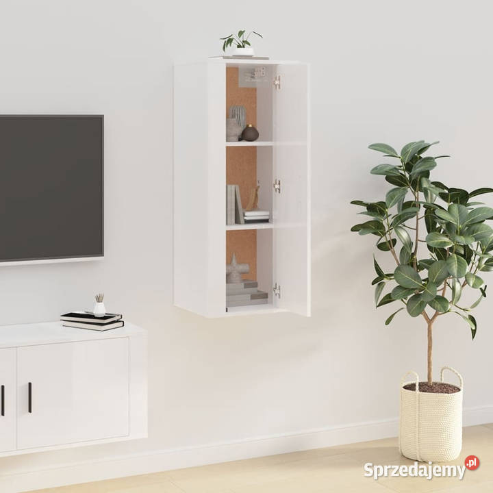 Wisząca szafka TV wysoki połysk biała 40x345x100 Warszawa