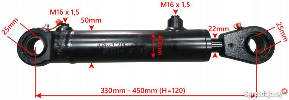 SIŁOWNIK HYDRAULICZNY 40x22 SKOK 120 MOCOWANIA Solec Kujawski
