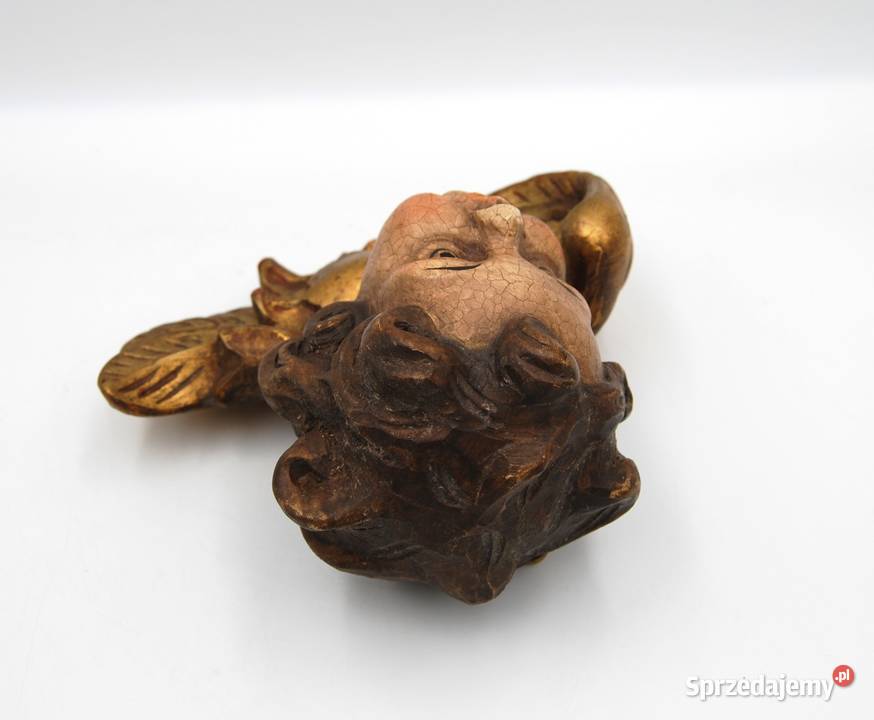 Rzeźba drewniana głowa anioła putto XIX w Poznań