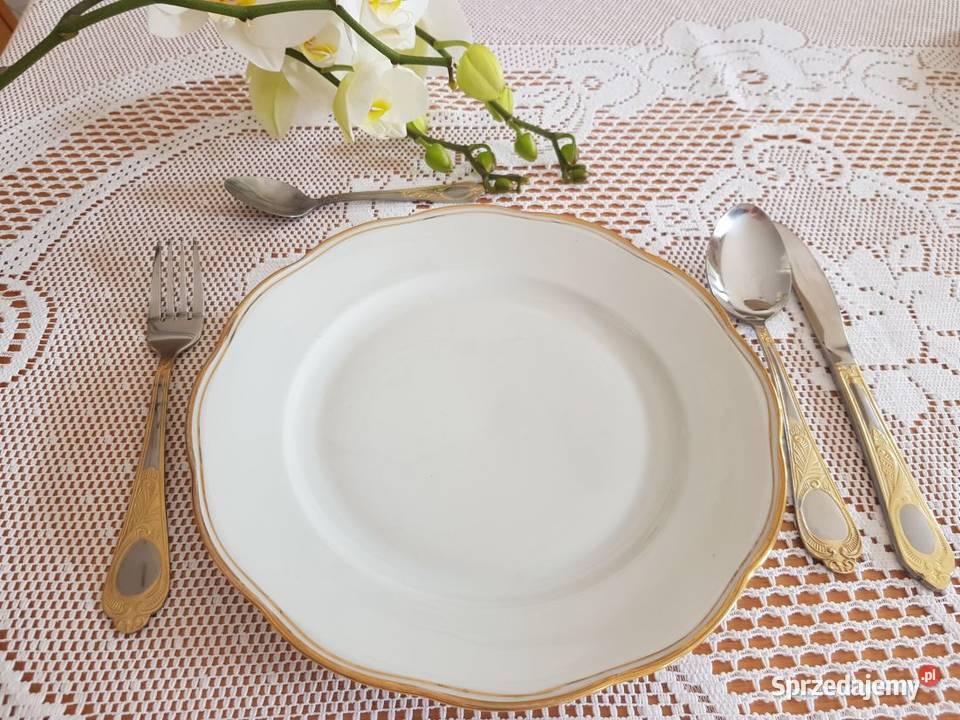 porcelanowy talerz Wawel sygnowany złocony Kielce