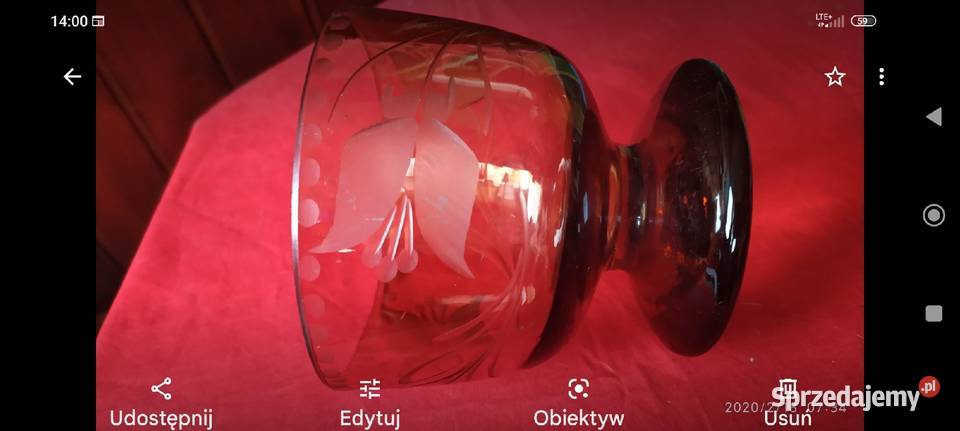 Stary puchar patera szkło kryształowe dymno