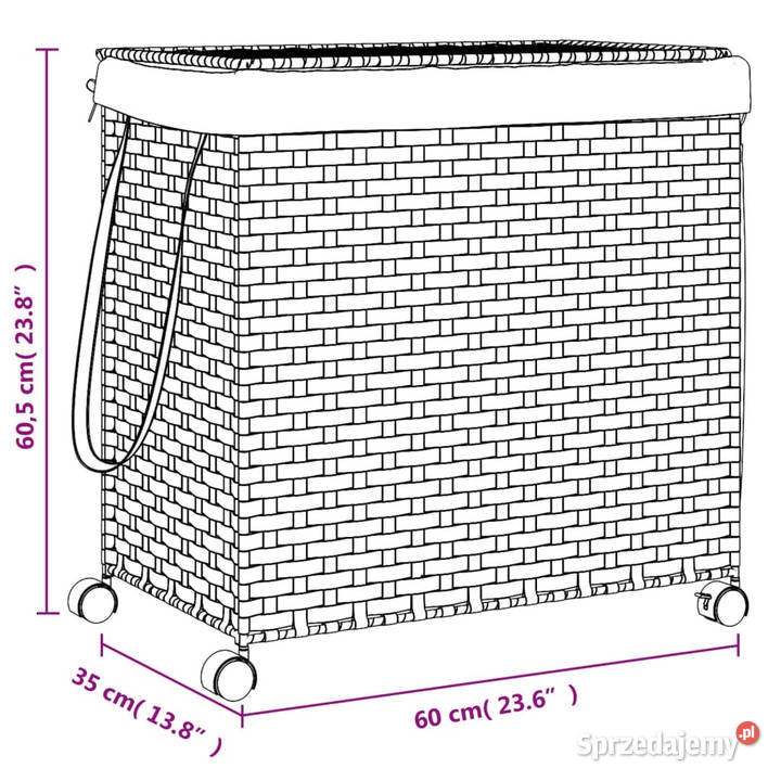 Kosz na pranie z kółkami szary 60x35x605 rattan Pozostałe Warszawa sprzedam