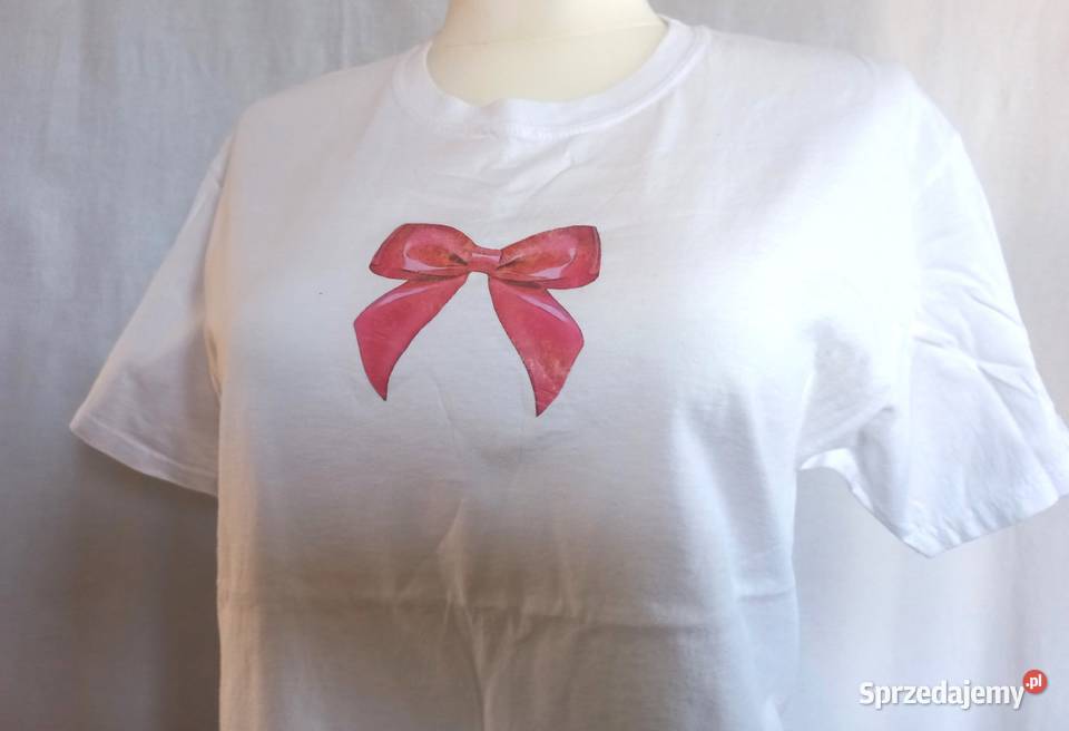 Tshirt biały Damski różowy Kokardka r 38 NOWY Białystok sprzedam