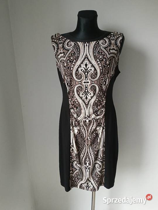 Tweedowa Sukienka czarna z brązowym bez rękawów Inny wzór Krosno